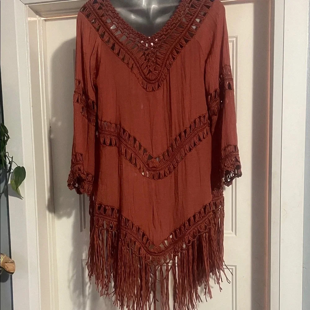 Rust Fringe Open-Front Cardigan - Picture 6 of 7